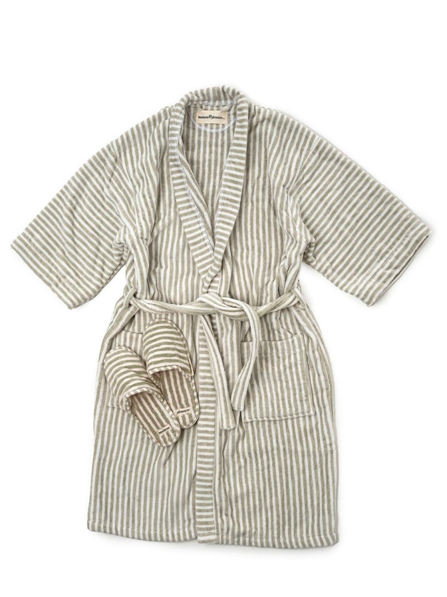 Business & Pleasure Co Robe & Slipper Set - Lauren'S Sage Stripe Clearance