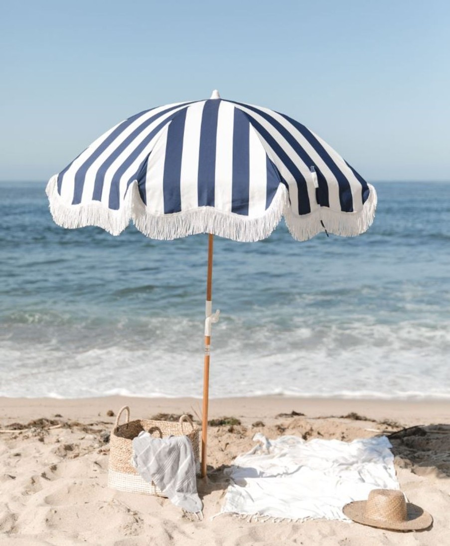 Business & Pleasure Co The Holiday Beach Umbrella - Navy Crew Stripe Wholesale