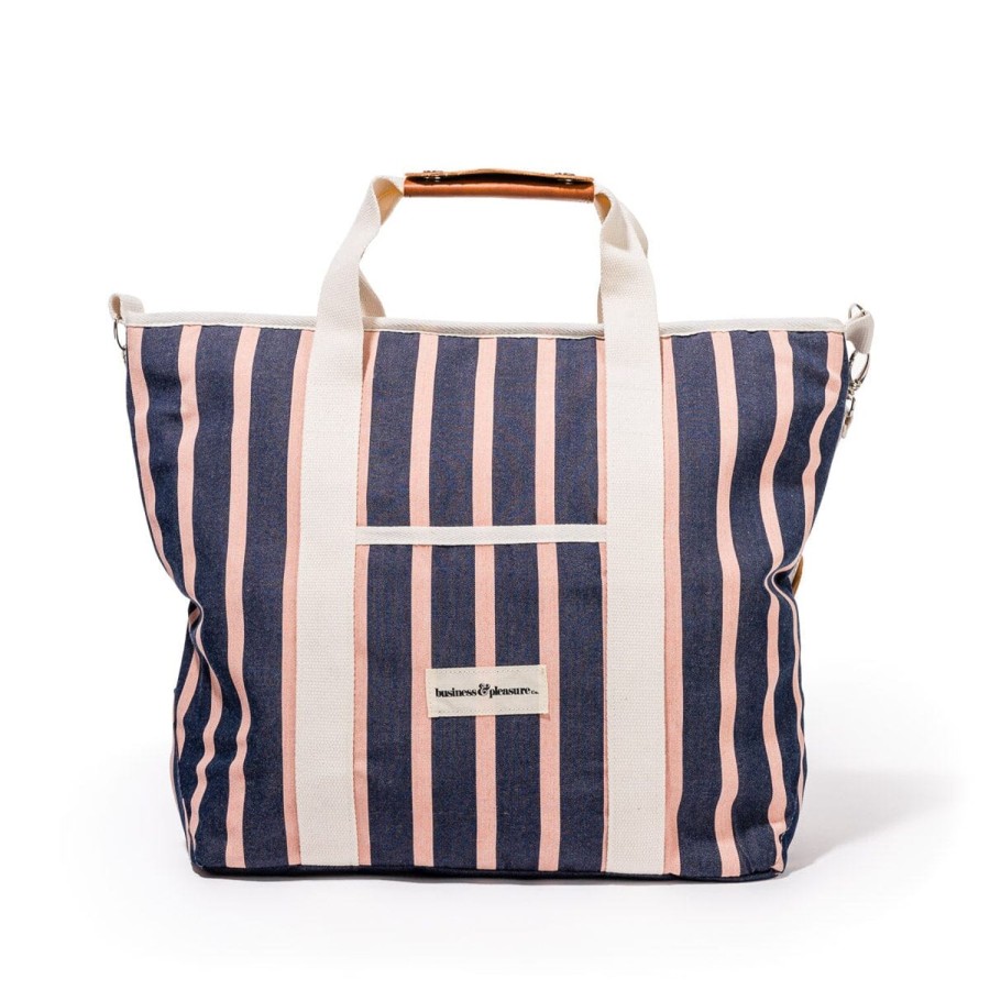 Business & Pleasure Co The Cooler Tote Bag - Monaco Navy And Pink Stripe Clearance