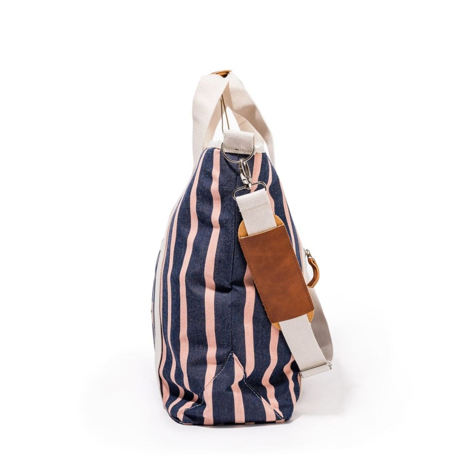 Business & Pleasure Co The Cooler Tote Bag - Monaco Navy And Pink Stripe Clearance