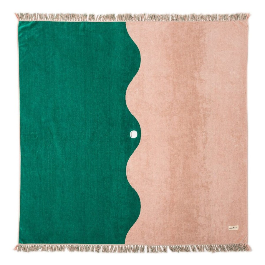 Business & Pleasure Co The Holiday Beach Blanket - Ocean Green And Pink Stripe Hot