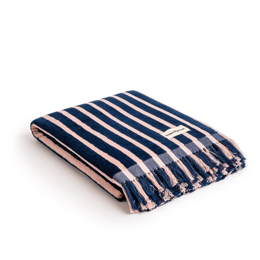 Business & Pleasure Co The Beach Towel - Monaco Navy And Pink Stripe Hot