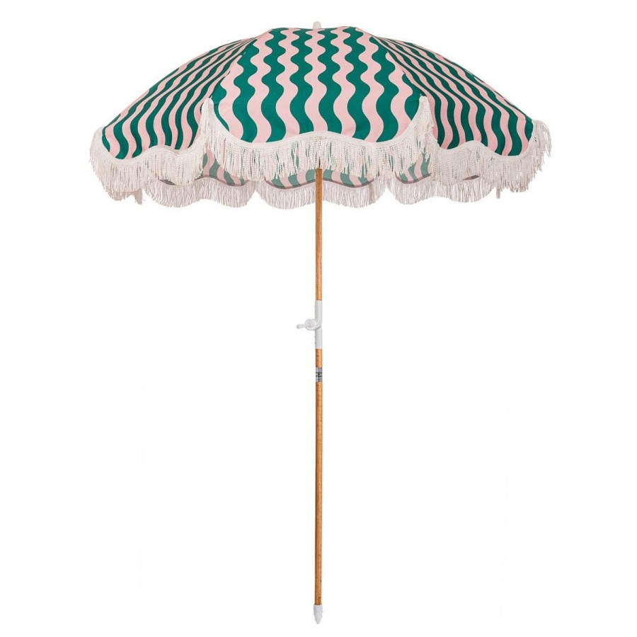 Business & Pleasure Co The Holiday Beach Umbrella - Ocean Green And Pink Stripe Wholesale