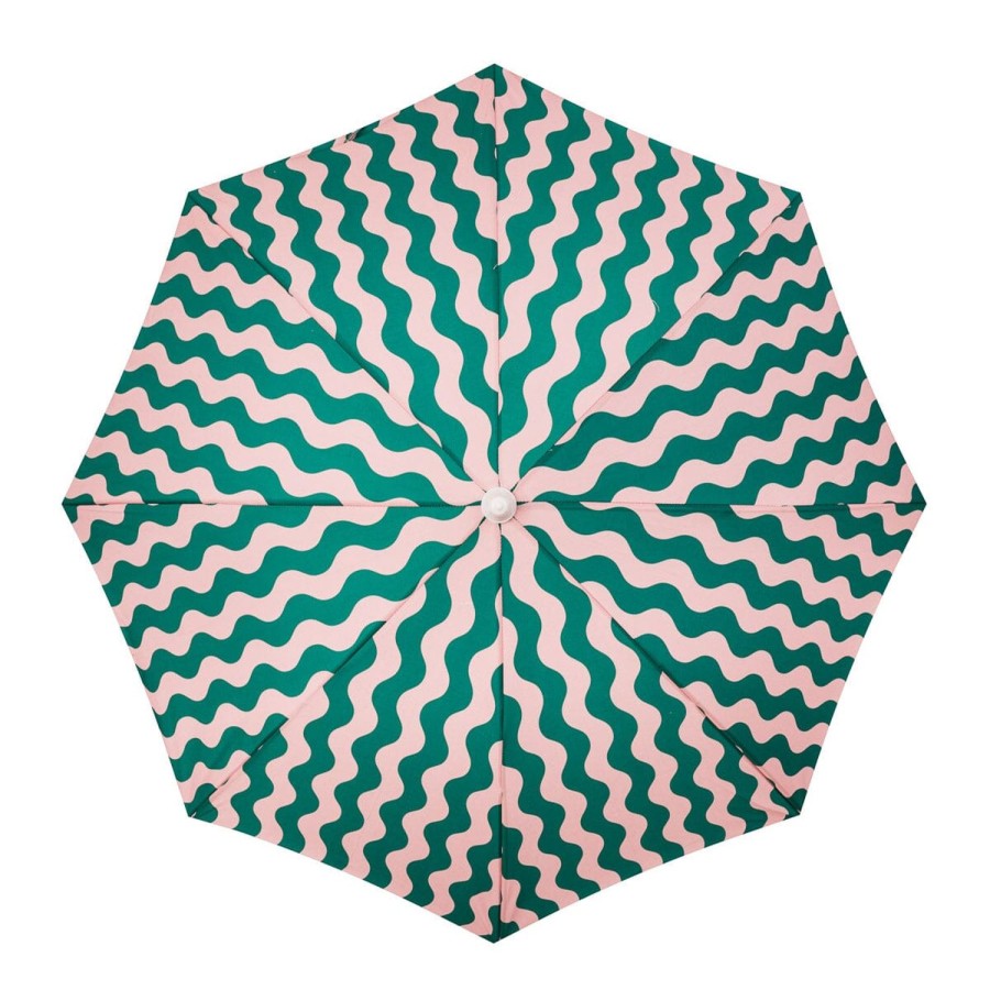 Business & Pleasure Co The Holiday Beach Umbrella - Ocean Green And Pink Stripe Wholesale