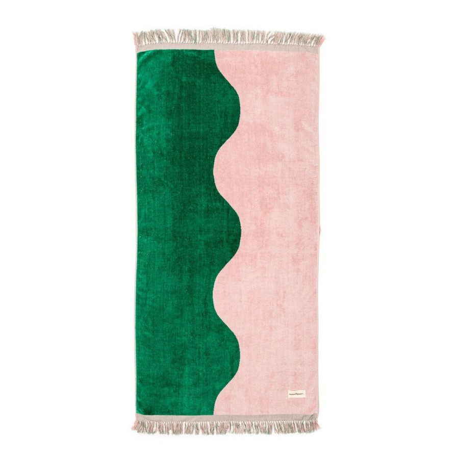 Business & Pleasure Co The Holiday Beach Towel - Ocean Green And Pink Stripe New